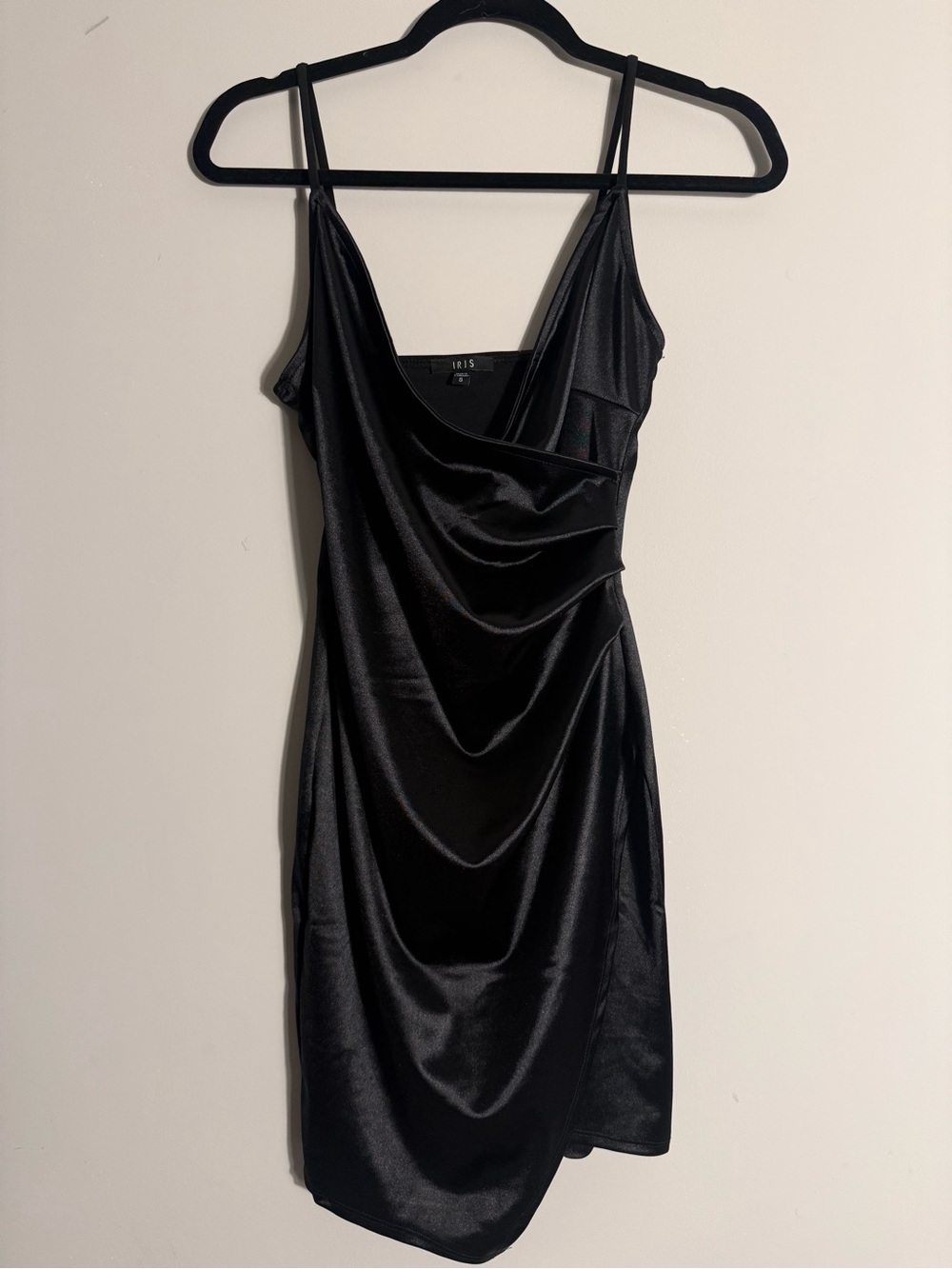 Black Ruched Satin Slip Dress